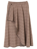 ・LHELBIE グレンチェックラッフルスカート/ブラウン