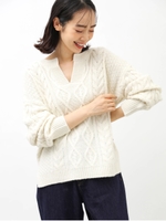 ・ヘンリ-ネックケ-ブルニットプルオ-バ-/アイボリー