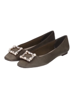 【3E】パール×ビジュースクエアトゥフラットパンプス/KHAKI