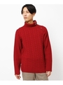 【3L/WEB限定サイズ】ケーブルニット片開きタートル/レッド(062)