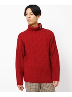 【3L/WEB限定サイズ】ケーブルニット片開きタートル/レッド(062)