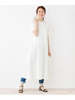 【42(LL)WEB限定サイズ】リネン混　ロングＴワンピース/ホワイト(002)