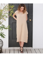 【CHILLE】 ワッフルフレンチスリーブワンピース/ベージュ(005)