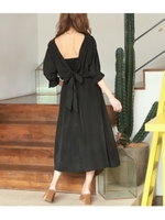 【CHILLE】バックリボンミディアム丈ワンピース/ブラック(027)