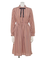 【F i.n.t】ロゴリボン付きマルチストライプワンピース/PINK