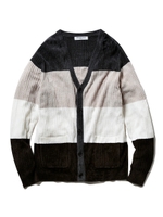 【GELATO PIQUE HOMME】'極薄スムーズィー'ワッフルボーダーカーディガン/KKI