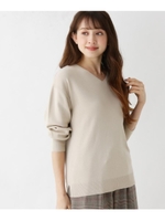 【M-LL】コットン総針Vネックニット/ベージュ(052)