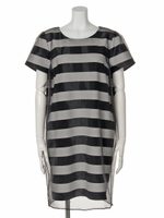 【Rejoove】オーガンジー重ねのボーダーワンピース/ブラック