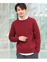 【WEB限定】洗えるケーブルクルーネックニット/ボルドー(064)