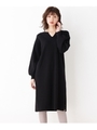 【WEB限定サイズあり】キーネックニットワンピース/ブラック(019)