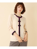 【WEB限定プライス/WEB限定サイズ(LL)あり/手洗い可】バイカラープチリボンカーディガン/オフホワイト(503)