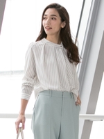 【WEB別注】アシンメトリーなデザインのストライプブラウス/ホワイト系その他