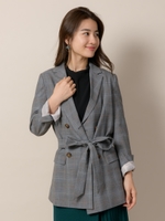 【カタログ掲載】グレンチェックウェストベルトダブルジャケット/ライトミックス