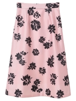 【スカート】大花柄フレアスカート/ピンク