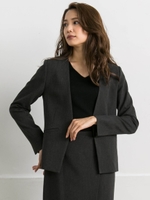 【セットアップ】ベーシックストレッチノーカラージャケット/チャコールグレー