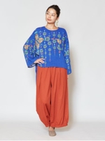 【チャイハネ】yul オリエンタル柄プリントニットハイローヘムワンピース/ブルー