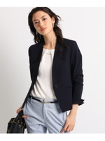 【ハンドウォッシュ/UVカット】1ボタンノーカラージャケット/ネイビー(493)