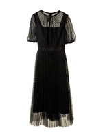 【ワンピース】ドットチュールプリーツスカートワンピース/ブラック