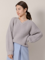 【葛岡碧着用】モヘヤミックスVネックニット/ライトグレー