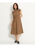 【洗える/Lサイズあり】シャーリングタイプライターワンピース/ベージュ(052)