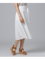 【洗える】ウエストリボン　ストライプフレアスカート/オフホワイト(303)