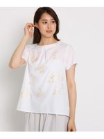 【洗える】エスニックフラワー刺しゅうブラウス/オフホワイト(103)