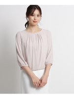 【洗える】クルーネックシフォンブラウス/ライトグレー(011)