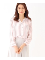 【洗える】シーソーストライプシャツ/ライトオレンジ(366)