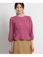 【洗える】ピンタックレースボイルブラウス/ピンク(072)