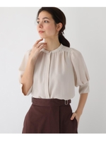 【洗える】ヴィンテージ風ジョーゼットパフスリーブブラウス/ライトベージュ(051)
