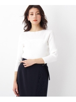 【洗える】切替クルーネックリブニット/ホワイト(001)