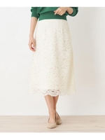 【洗える】立体総レース　ロングタイト/オフホワイト(503)