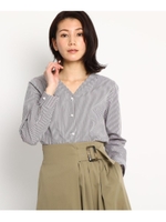 【美人百花3月号掲載】フェイクパール付きストライプシャツ/ブラウン(342)