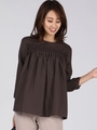 ≪洗濯機で洗える≫ライトタンブラースモッキングブラウス/ブラウン