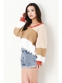 ３カラ―デザインニットTOP/BEIGE