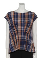 ＴＣブロードチェックタックデザインブラウス/チェックブラウン