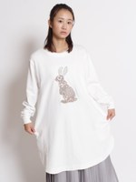 かくれんぼうさぎ刺しゅう裏毛チュニック/ホワイト