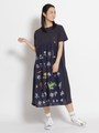 アーティストコラボ企画「山の衣」プリント＆刺しゅう×天竺ワンピース/ネイビー