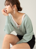 アシメタンク付きカシュクールニット/ライトグリーン