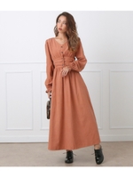 ウエストギャザーポイントワンピー/ブラウン(015)