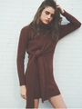 ウエスト結びニットワンピース/BROWN