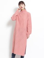 エアウールアーガイル柄ハイネックニットワンピース/ピンク