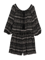 エスニックプリントオフショルオールインワン/BLACK