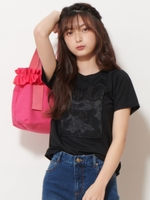 オーガンジーシシュウＴシャツ/ブラック