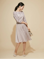 オーガンジー刺繍フレアドレスワンピース/ベージュ