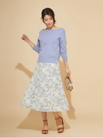 オリジナルぼかしフラワーセミフレアスカート/ブルー
