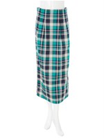 カラーチェックバックスリットタイトスカート/グリーン