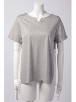 キーネックチュールストライプ切替えカットソー/グレー