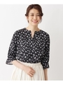 キーネック花柄ブラウス/ブラック(419)