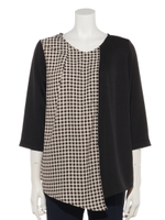 ギンガムチェック切替BL/(ブラウンXオフ)Xクロ